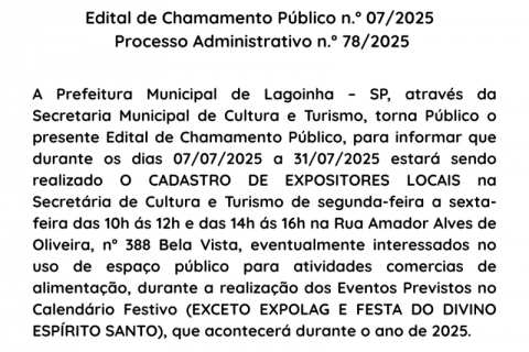Edital de Chamamento Público n.º 07/2025 Processo Administrativo n.º 78/2025