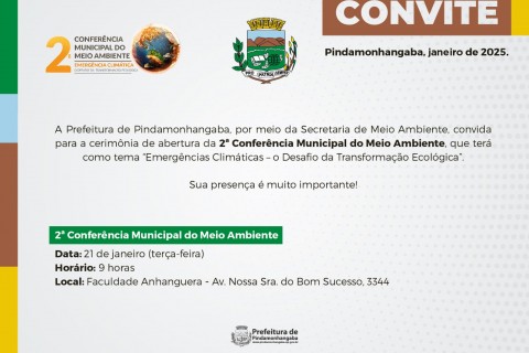 Pinda realiza 2ª Conferência Municipal do Meio Ambiente na próxima terça-feira